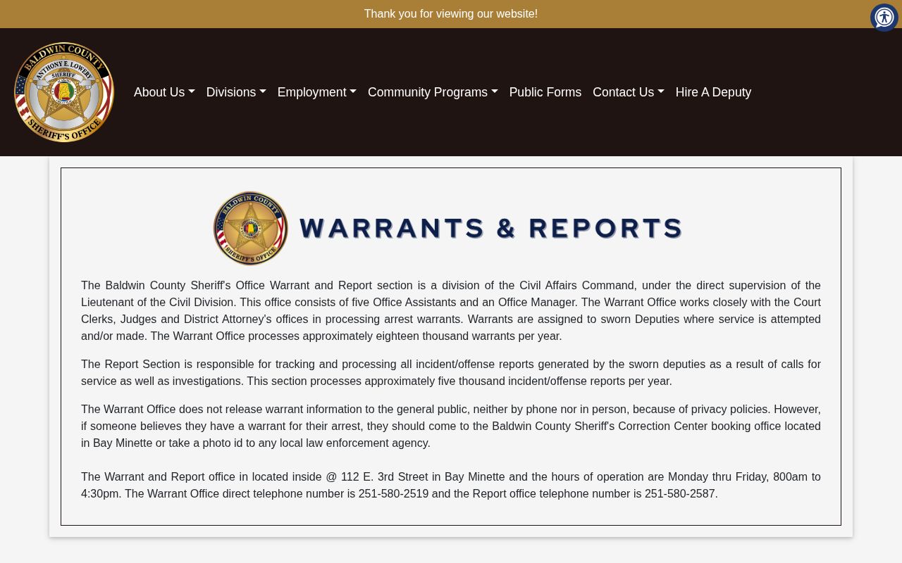 Baldwin County Sheriff's official warrant verification policy