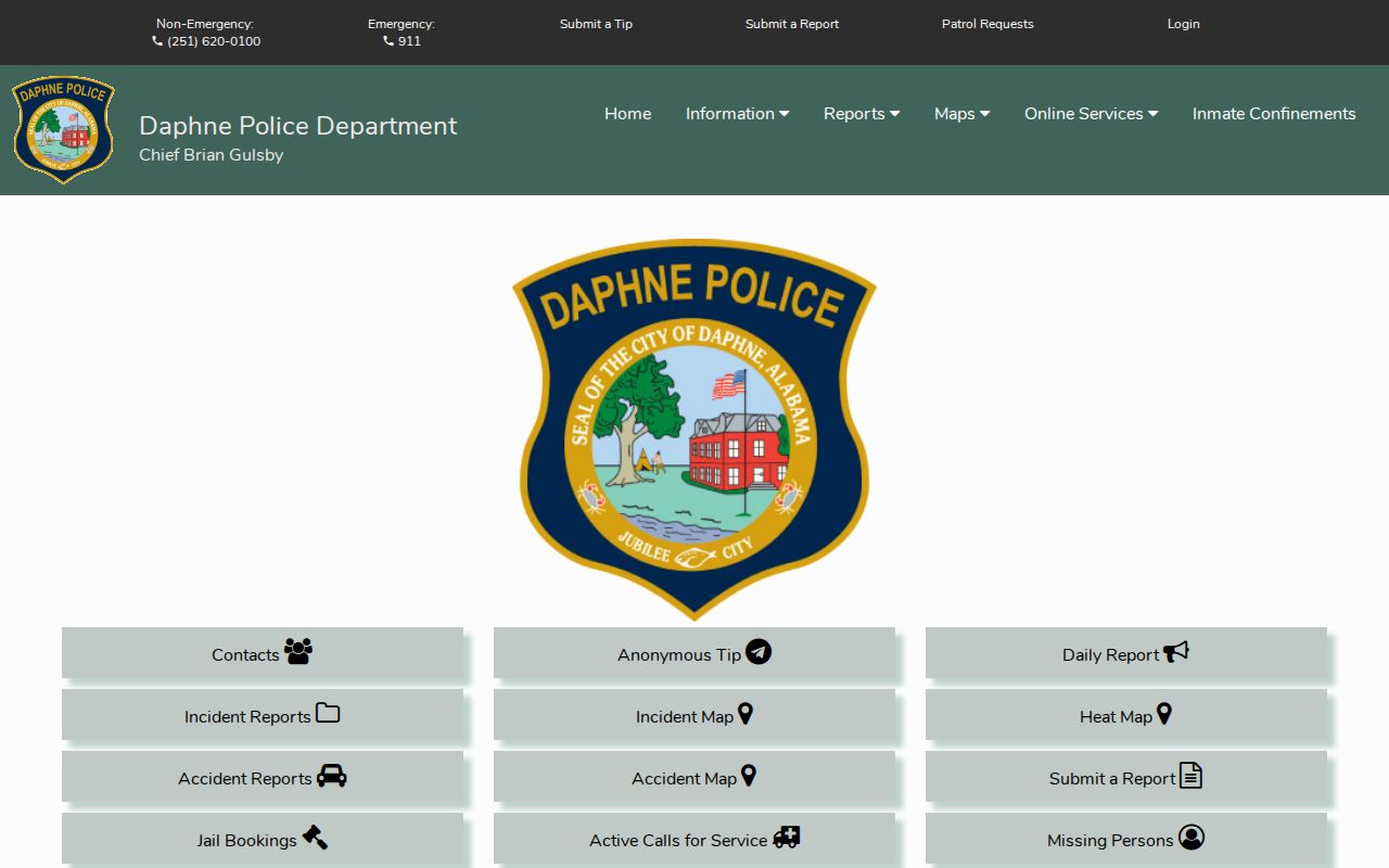 Daphne arrest lookup options on the official Citizen Connect portal
